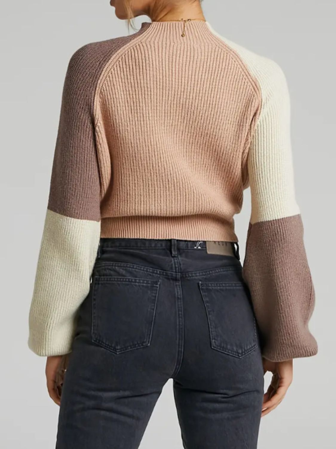 Contrast Mock Neck Long Sleeve Sweater