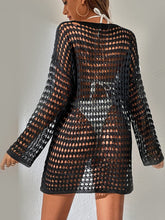 Load image into Gallery viewer, Openwork Boat Neck Long Sleeve Cover-Up
