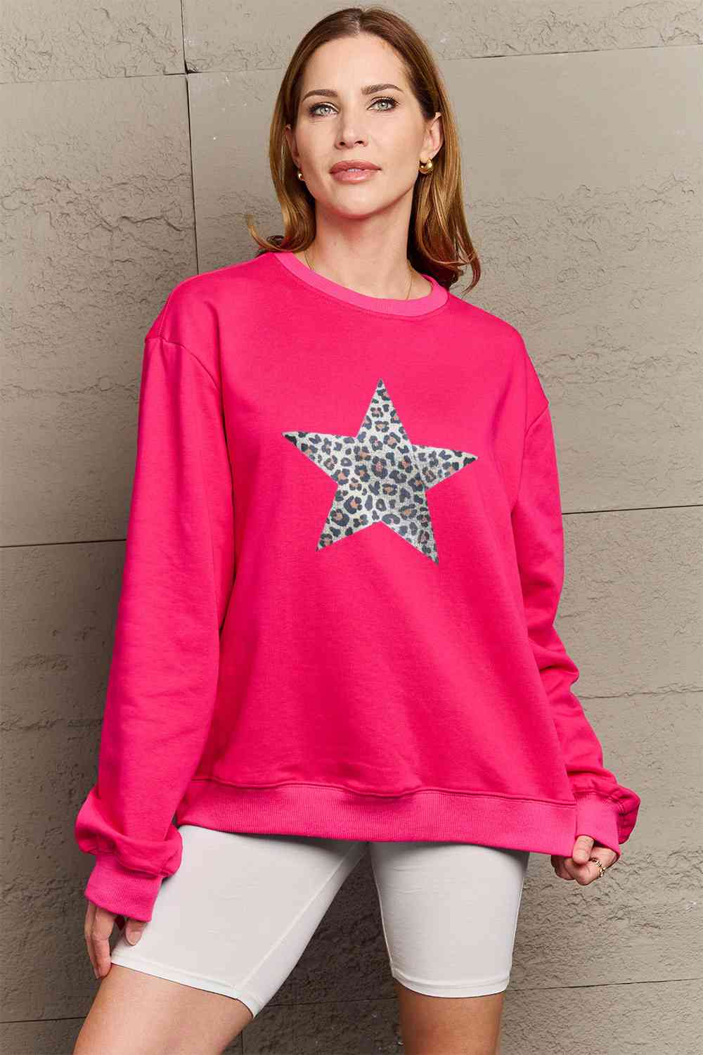 Simply Love Full Size Leopard Star Graphic Sweatshirt