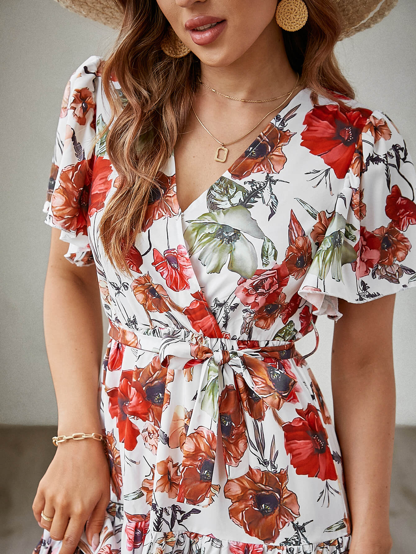 Floral Tied Surplice Midi Dress