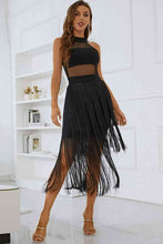 Load image into Gallery viewer, Spliced Mesh Fringe Hem Sleeveless Dress
