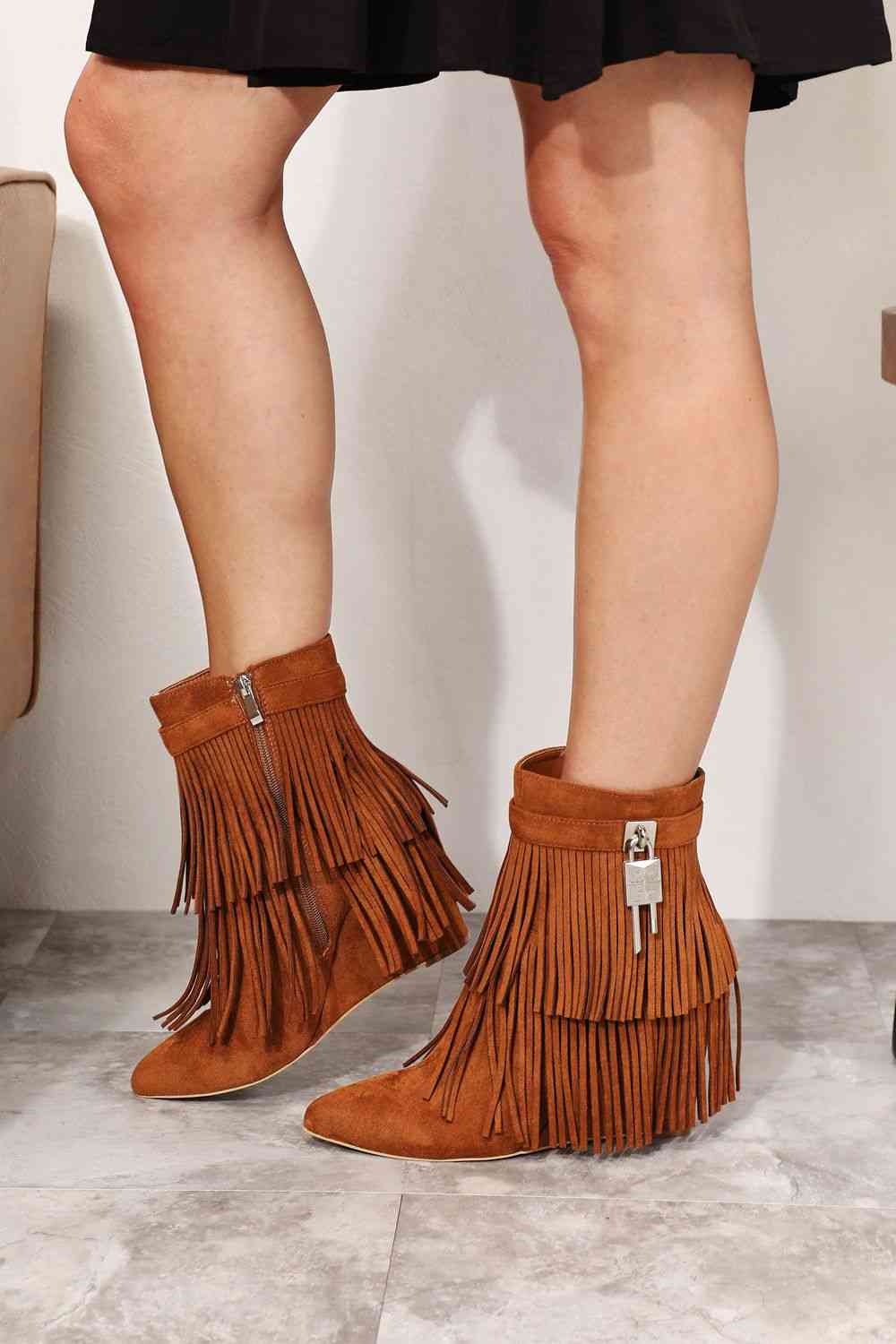 Legend Women's Tassel Wedge Heel Ankle Booties