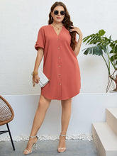Load image into Gallery viewer, Plus Size Buttoned Notched Neck Shift Dress
