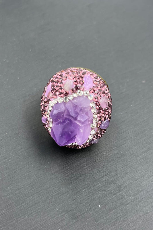 Random-Shape Natural Stone Rhinestone Ring