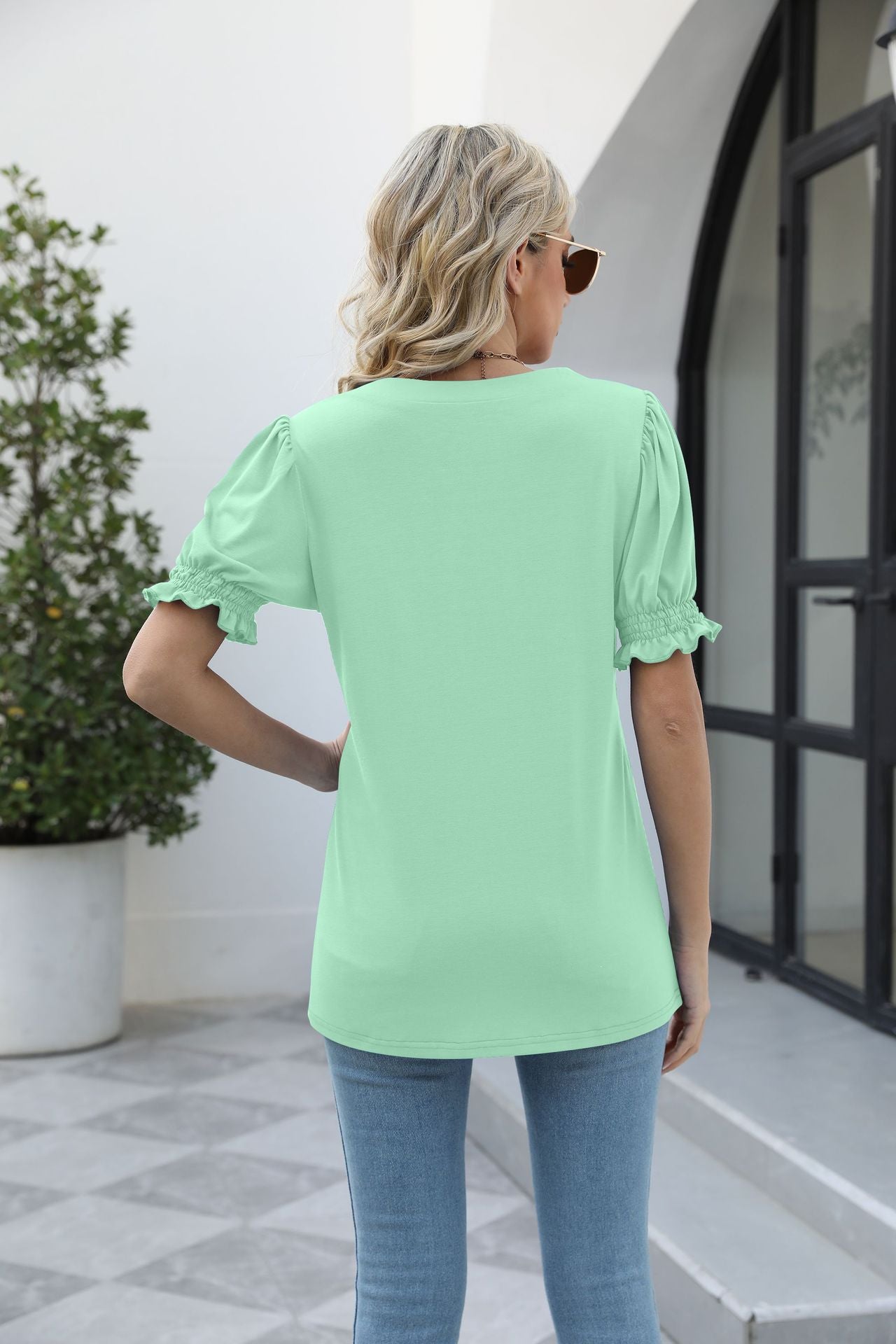 Square Neck Flounce Sleeve Top