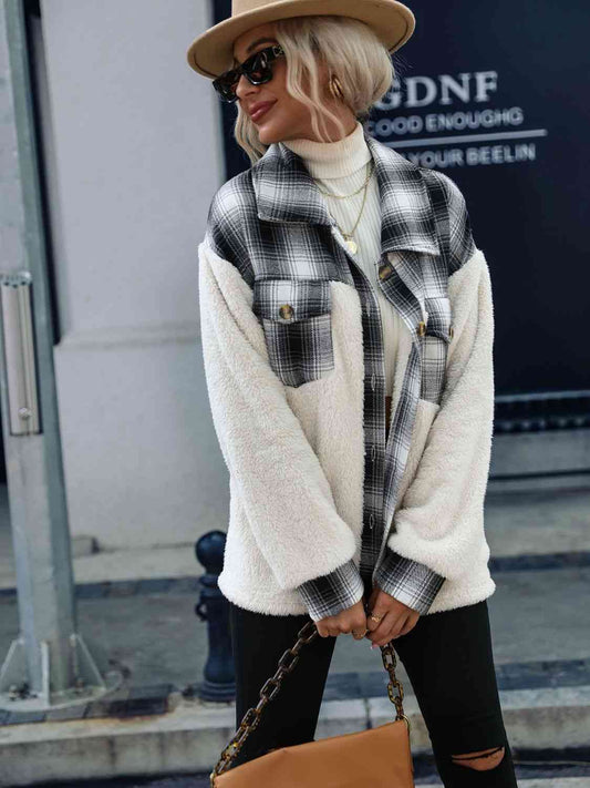 Plaid Collared Neck Button Down Jacket