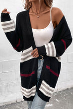 Load image into Gallery viewer, Striped Rib-Knit Drop Shoulder Open Front Cardigan
