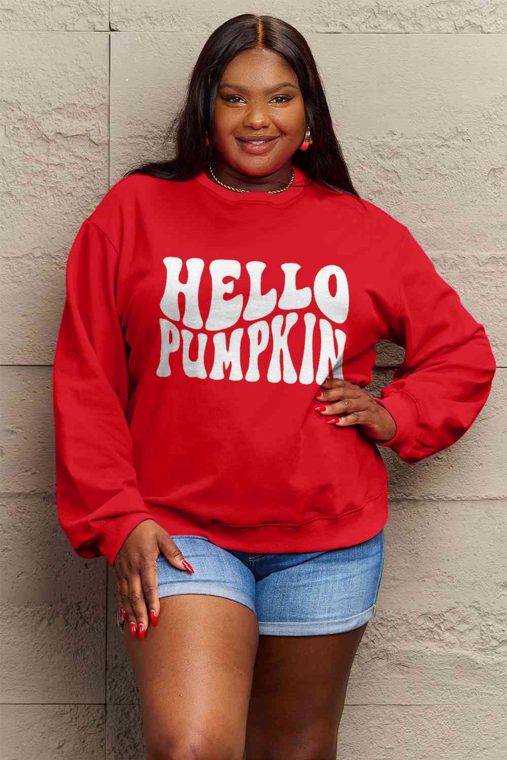 Simply Love Full Size HELLO PUMPKIN Graphic Sweatshirt