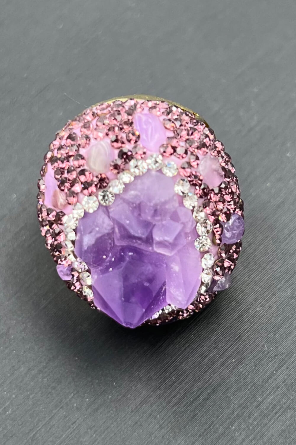 Random-Shape Natural Stone Rhinestone Ring