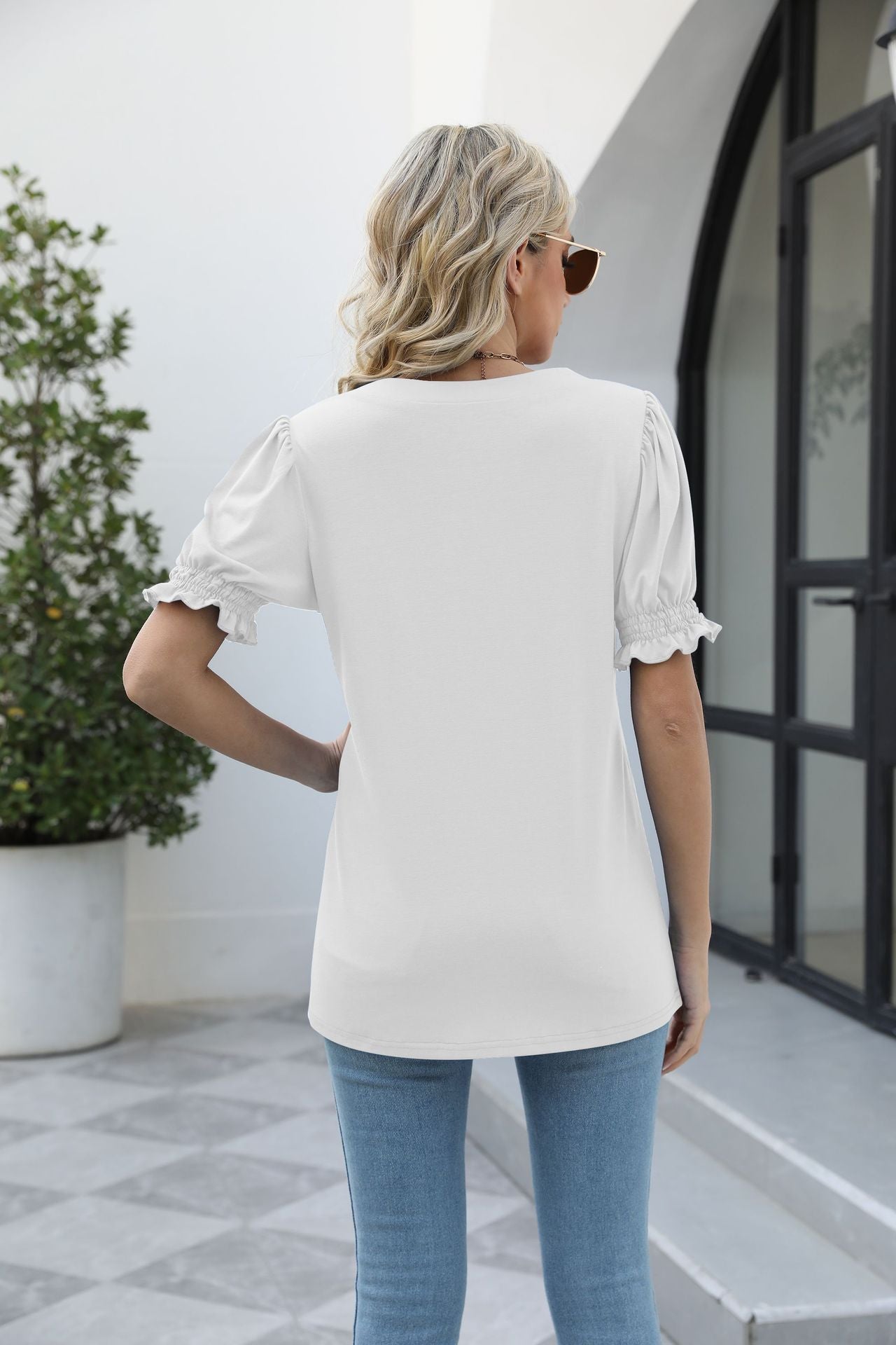 Square Neck Flounce Sleeve Top