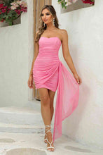 Load image into Gallery viewer, Cascading Detail Strapless Ruched Dress
