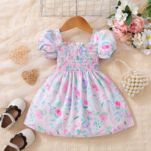 Load image into Gallery viewer, Baby Girl Floral Ruffle Trim Smocked Dress
