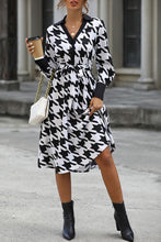 Load image into Gallery viewer, Houndstooth Johnny Collar Tie Waist Dress
