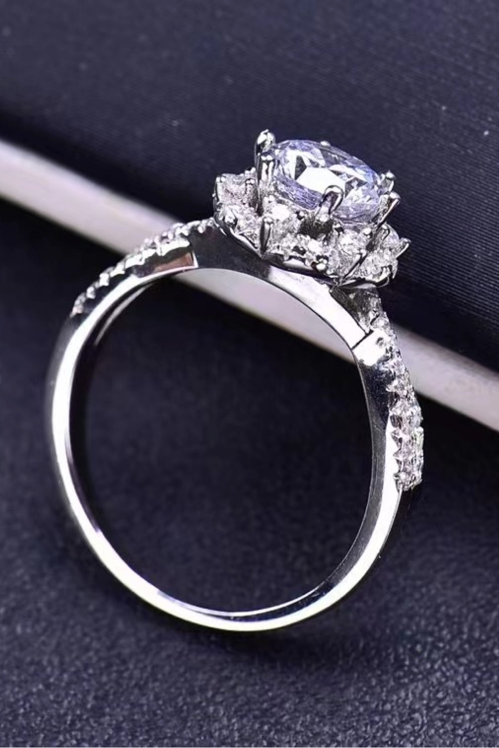 18k Platinum-Plated Six Prong Moissanite Ring