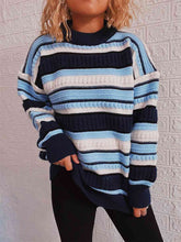 Load image into Gallery viewer, Striped Drop Shoulder Round Neck Sweater
