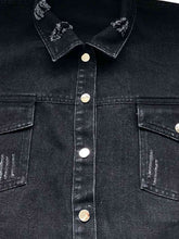 Load image into Gallery viewer, Raw Hem Collared Neck Long Sleeve Denim Jacket
