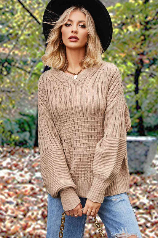 Round Neck Lantern Sleeve Sweater