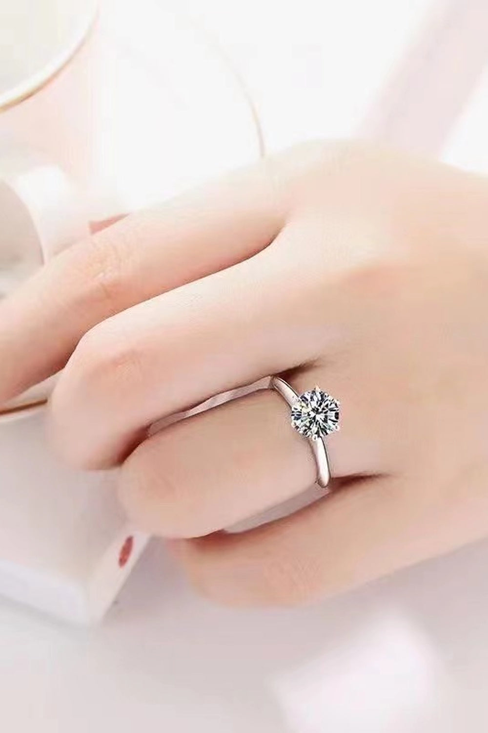 925 Sterling Silver Moissanite 6-Prong Ring