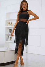 Load image into Gallery viewer, Spliced Mesh Fringe Hem Sleeveless Dress
