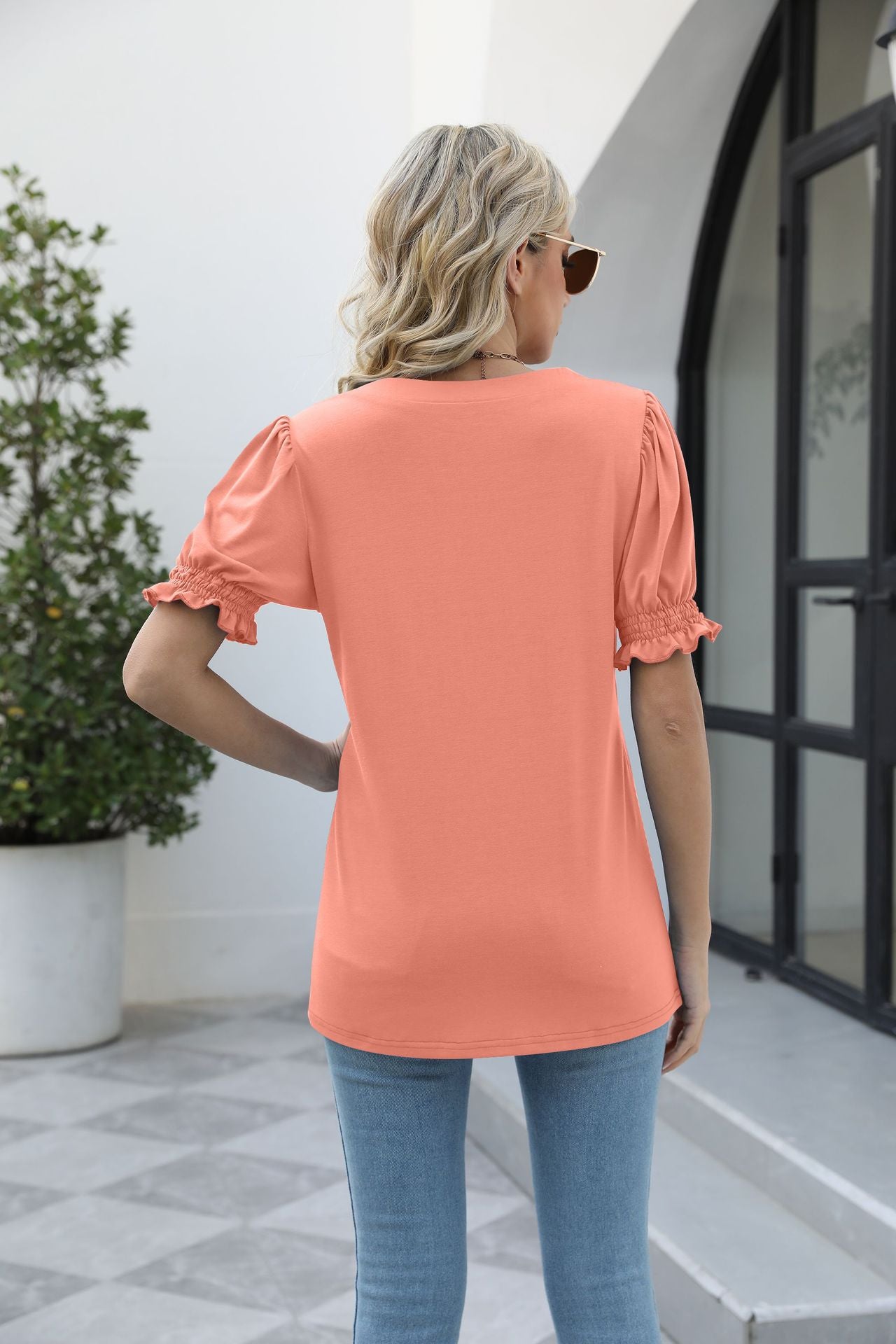 Square Neck Flounce Sleeve Top