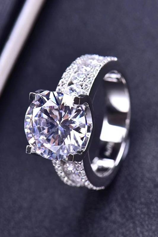 18K Platinum-Plated Moissanite Side Stone Ring