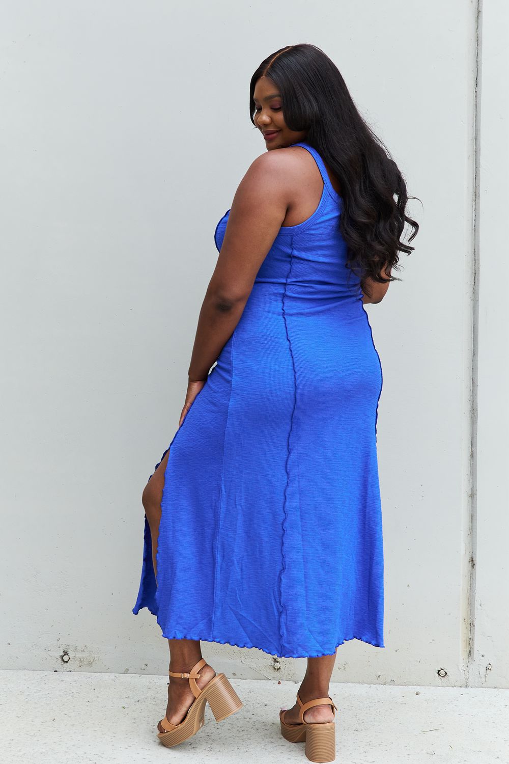 Culture Code Look At Me Full Size Notch Neck Maxi Dress with Slit in Cobalt Blue