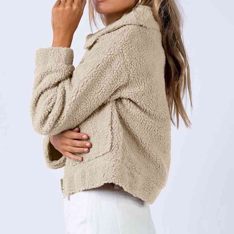 Long Sleeve Collared Neck Sherpa Jacket