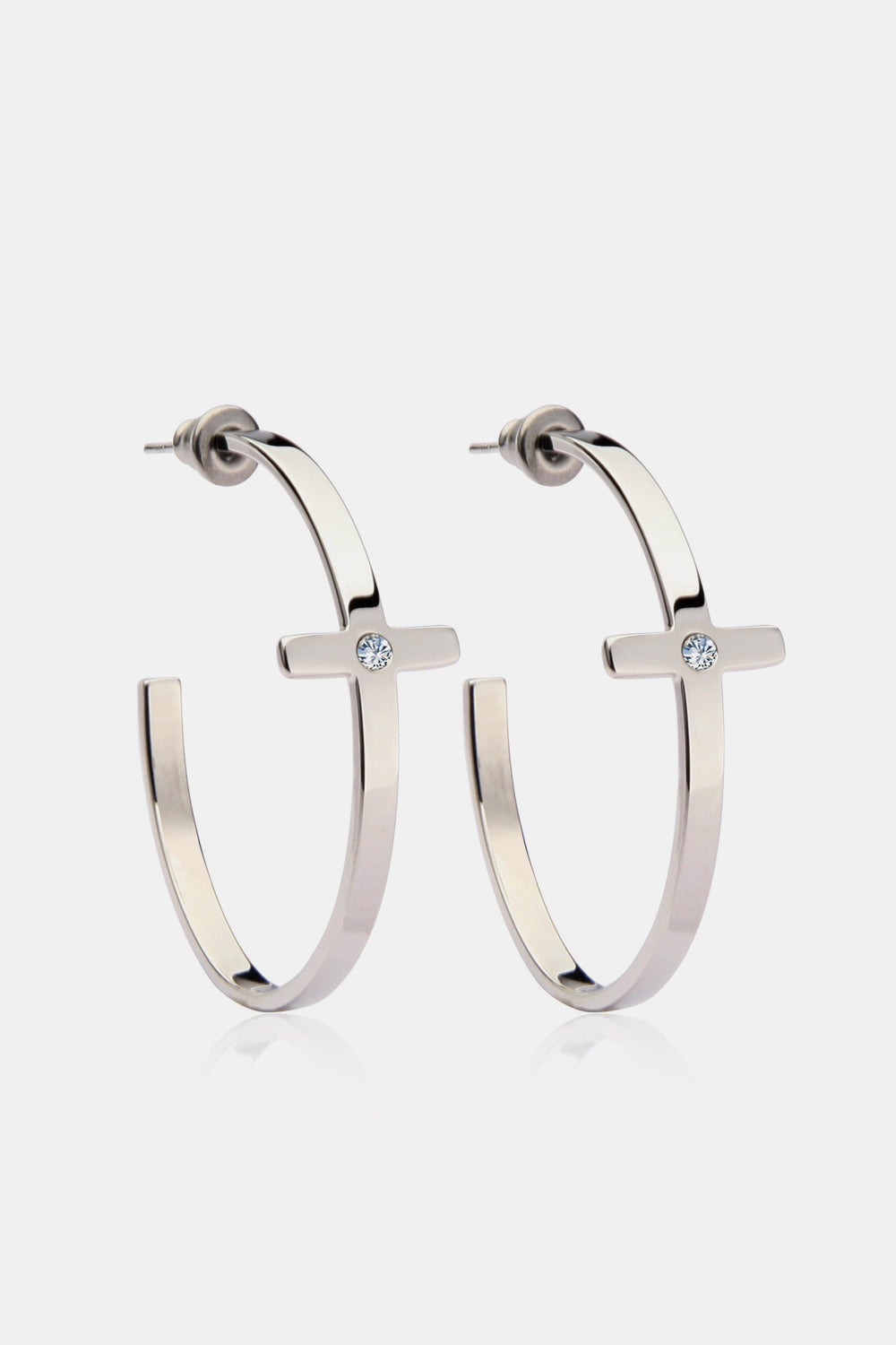 Stainless Steel Cross Hoop Earrings