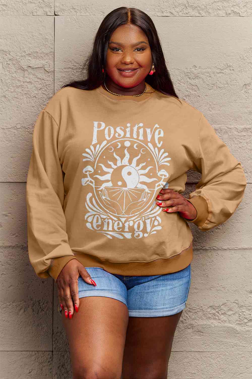 Simply Love Full Size POSITIVE ENERGY Graphic Sweatshirt