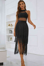 Load image into Gallery viewer, Spliced Mesh Fringe Hem Sleeveless Dress
